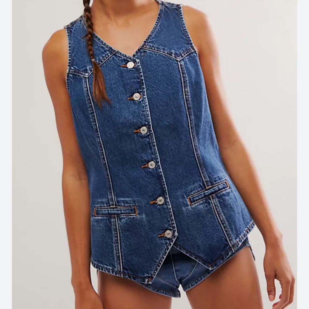 Guess Long Denim Vest Blue